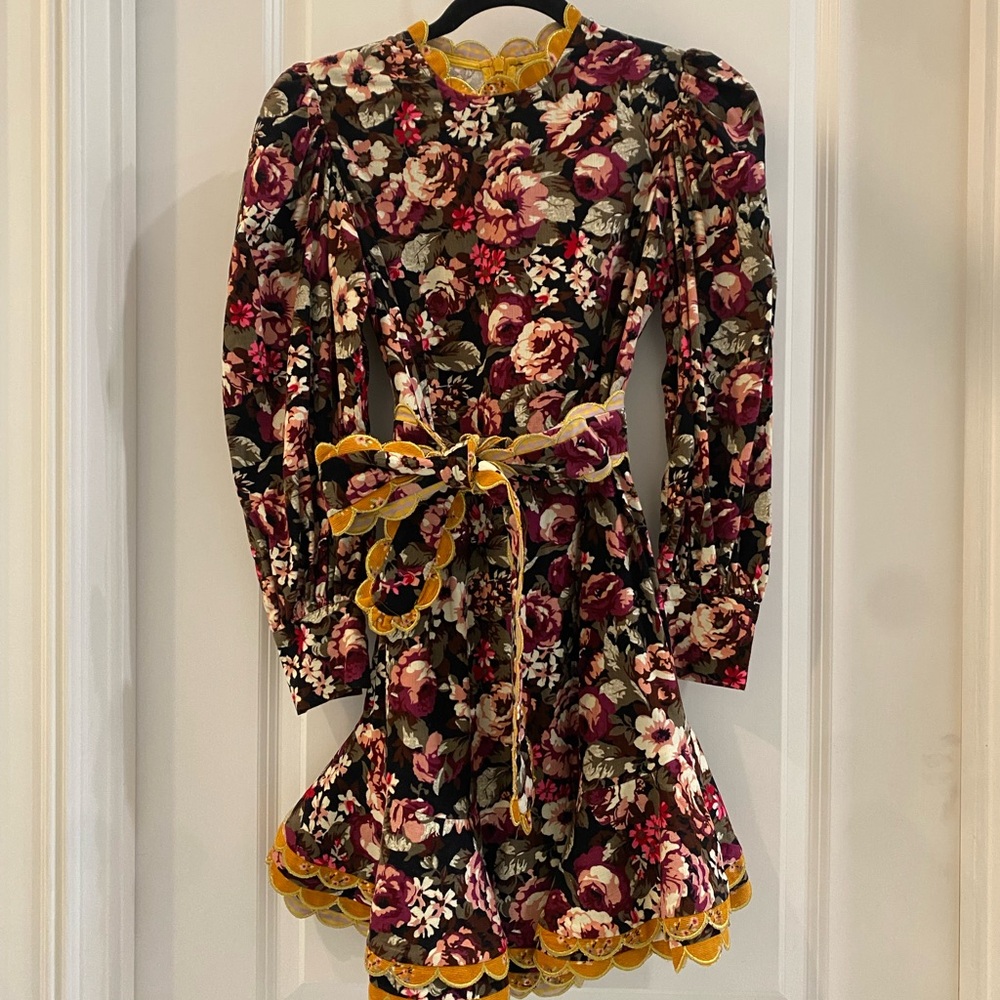 CeliaB Floral Kids Dress with Yellow Trim